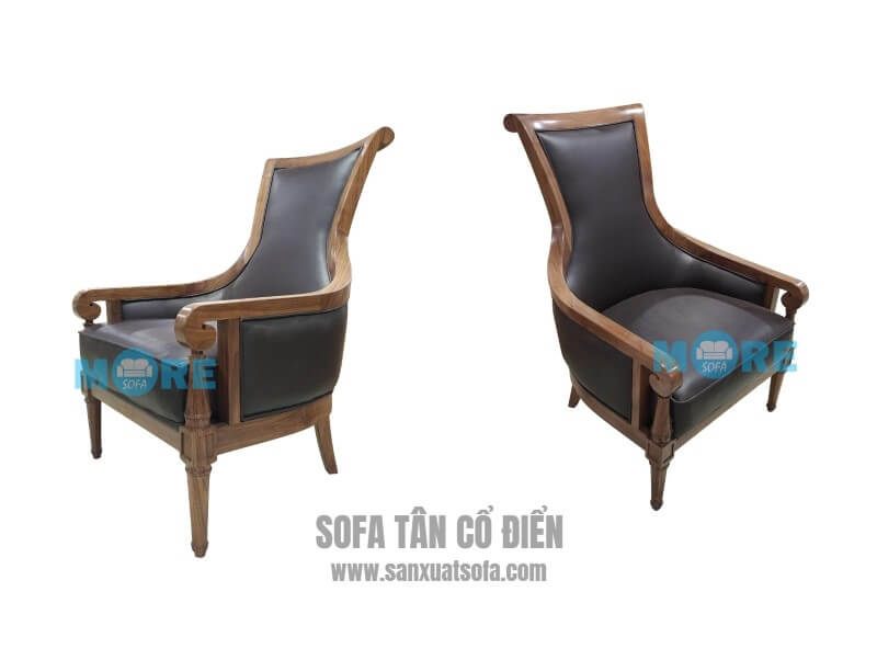 Ghế sofa Tân cổ điển MS-003 với chất liệu gỗ tự nhiên Óc chó, bọc da bò thật nhập khẩu được thiết kế độc đáo, lạ mắt được trưng bày tại biệt thự Greenbay, Hà Nội.