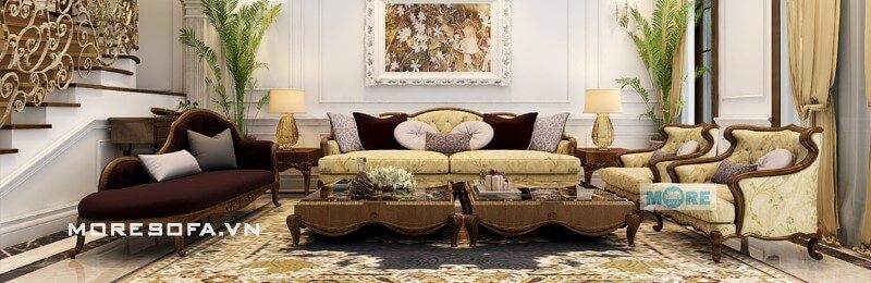 gỗ cao cấp. Khi có bộ Sofa tân cổ điển đẹp, ghế lười, bàn trà, tab cùng chất liệu gỗ cao cấp, phòng khách trở nên ấm cúng hơn và sang trọng hơn.